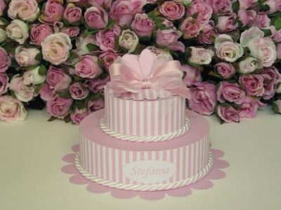 Cake righe rosa/fiocco/scritta €.9,50
