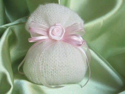 Sacchetti in lana mohair panna GL5 fiocco rosa